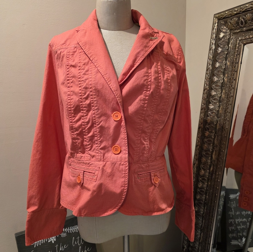 Bandolino Vibrant Coral 100% Cotton Corduroy Jacket.  Sz 12.  EUC